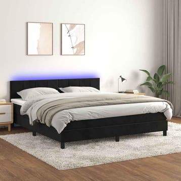 vidaXL Boxspring met matras en LED fluweel zwart 180x200 cm, Verzenden