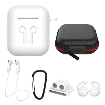 6 in 1 Kit voor AirPods 1 / 2 Wit - Hoesje / Anti-Lost Strap, Verzenden