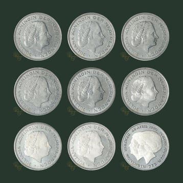Nederland. 2 1/2 Gulden 1969 t/m 1980 KWALITEIT (9, Postzegels en Munten