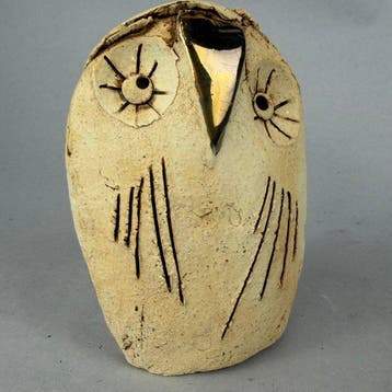 Ewa Budzowska - sculptuur, No reserve- the owl- with 24carat