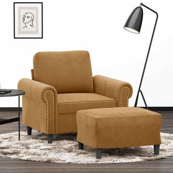 vidaXL Fauteuil met voetenbank / zetel 60 cm fluweel bruin, Verzenden