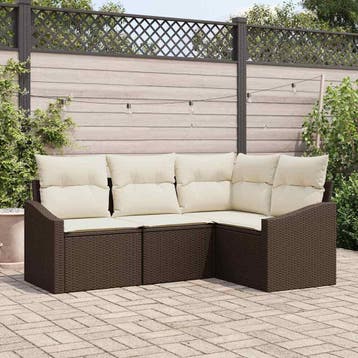 vidaXL Tuinbank Set 4 st Bruin en wit poly rattan, Verzenden