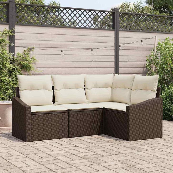 vidaXL Tuinbank Set 4 st Bruin en wit poly rattan, Jardin & Terrasse, Ensembles de jardin, Envoi