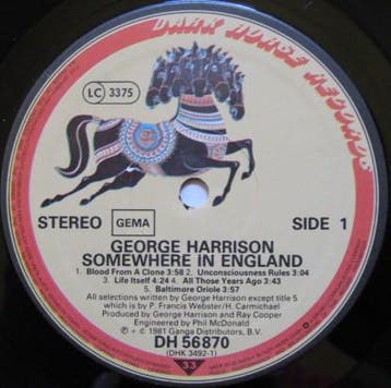 George Harrison - Somewhere In England, Verzenden