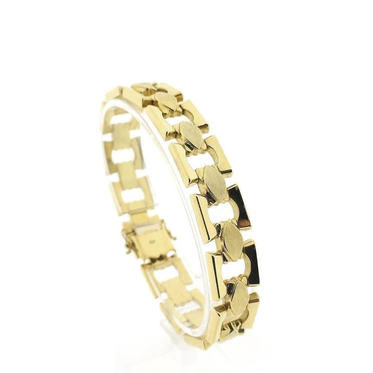 Gouden Bismarck schakelarmband, Handtassen en Accessoires, Armbanden, Goud, Gebruikt, Goud, Ophalen of Verzenden