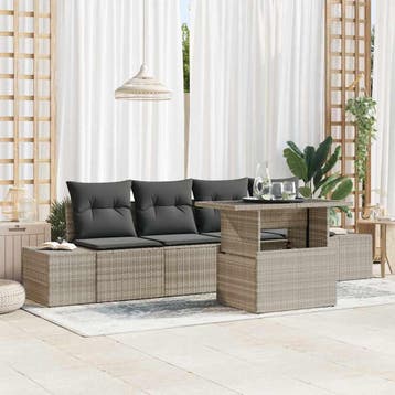 vidaXL Bankstel 5 st Lichtgrijs poly rattan, Verzenden