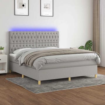 vidaXL Boxspring met matras en LED stof lichtgrijs 160x200, Maison & Meubles, Verzenden