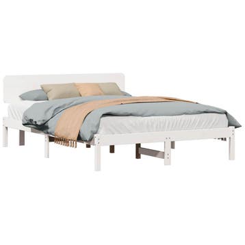 vidaXL Bedframe met hoofdeinde Wit 150 x 200 cm Massief, Huis en Inrichting, Verzenden, Nieuw