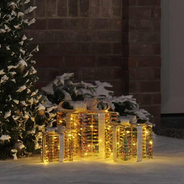vidaXL Verlichte kerstcadeau doos 3 st 150 LEDs Warmwit, Verzenden