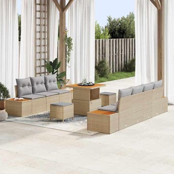 vidaXL Tuinbank Set met kussen met opslag 10 pcs Beige Poly, Verzenden, Nieuw