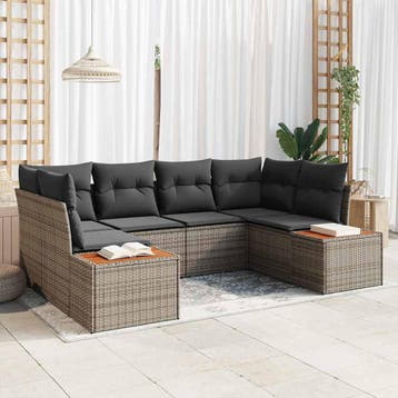 vidaXL Tuinbank Set 6 st Grijs poly rattan, Verzenden