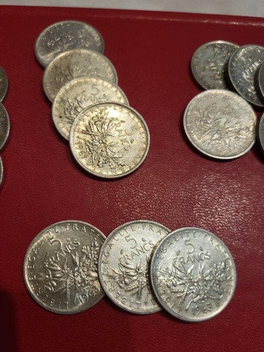 Frankrijk. 5 Francs 1960/1964 Semeuse (lot de 20 monnaies en, Timbres & Monnaies, Monnaies | Europe | Monnaies non-euro