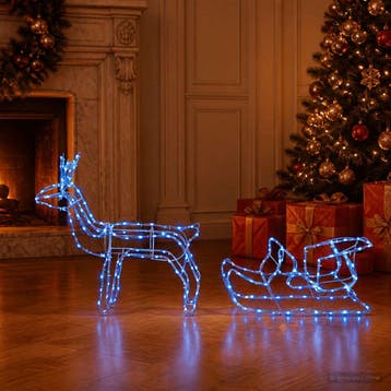vidaXL Hert en slee kerstdecoratie LOVIISA 240 LEDs Blauw, Verzenden, Nieuw