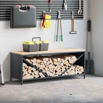 vidaXL Brandhoutrek met houten blad 100,5x35,5x40 cm, Tuin en Terras, Verzenden
