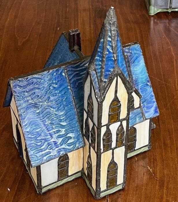 Lamp - Glas - Glas-in-lood lampenkap, Antiek en Kunst, Curiosa en Brocante