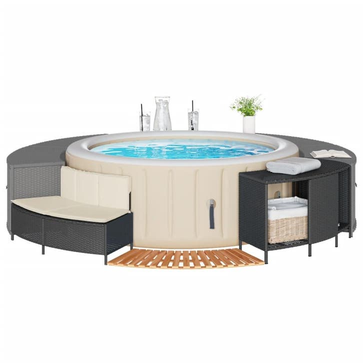 vidaXL Hottub-ombouw poly rattan en massief acaciahout zwart, Jardin & Terrasse, Piscines, Envoi