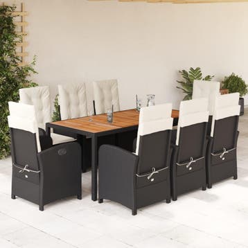 vidaXL 9-delige Tuinset poly rattan zwart, Verzenden, Nieuw, Tuinset
