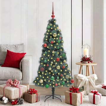 vidaXL Kunst Kerstboom met Verlichting en Ballenset Groen, Verzenden