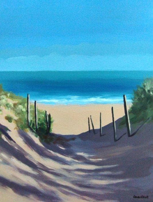 Maillet (1965) - Île de Ré, plage à la Couarde, Antiek en Kunst, Kunst | Schilderijen | Modern