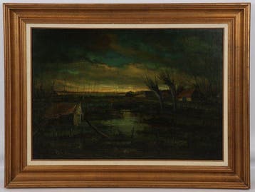 Henk Bies (1928-2006) - Donker landschap - cm 85 x 112, Antiek en Kunst