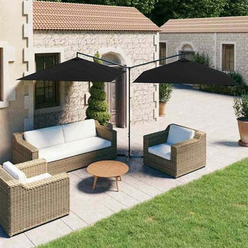 vidaXL Parasol dubbel met stalen paal 600x300 cm zwart, Verzenden, Nieuw