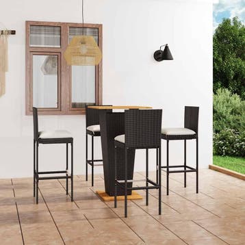 vidaXL 5-delige Tuinbarset met kussens poly rattan zwart, Verzenden, Nieuw