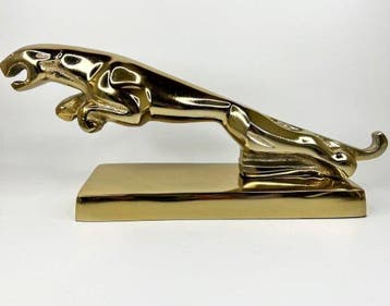 Beeldje - XL gold jaguar car logo golden image - chroom