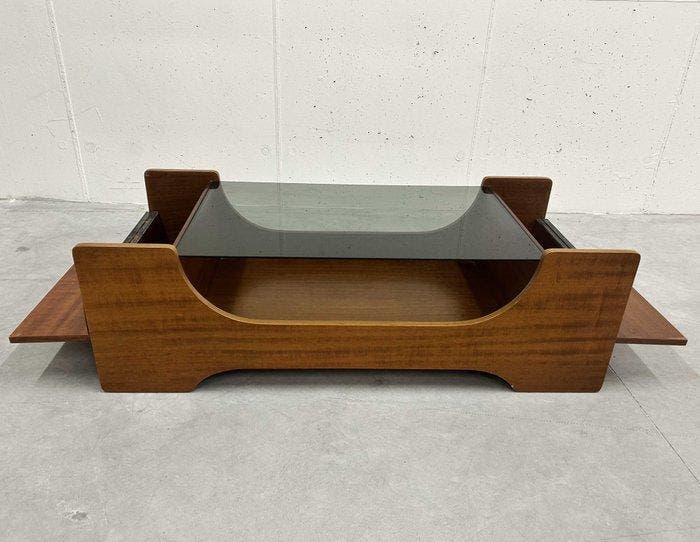 Middentafel - Hout, Glas - Salontafel in Mid-Century-stijl, Antiquités & Art, Art | Objets design