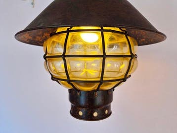 Ankerlicht - Lampe - lampe de bateau - verre soufflé, cuivre, Antiquités & Art