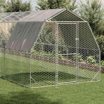 vidaXL Kippenren met dak 2,5x12x2,25 m gegalvaniseerd staal, Verzenden, Nieuw