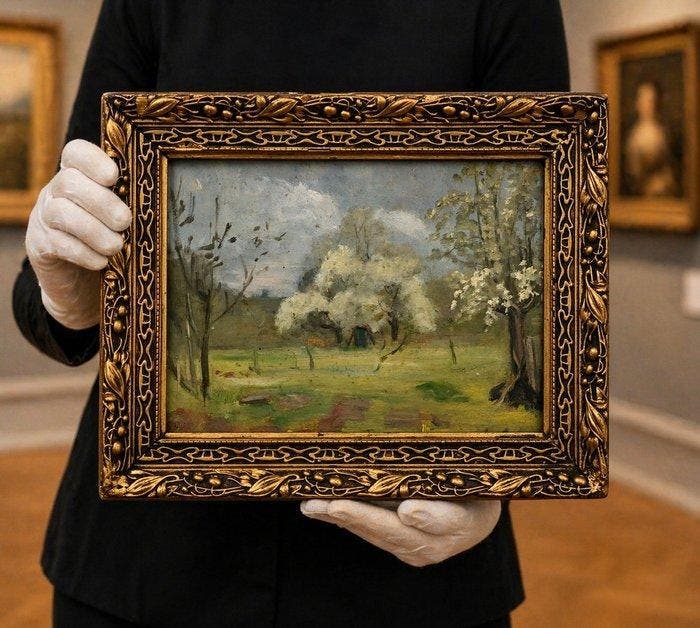École de Barbizon (XIX-XX) - Arbres fleuris dans la prairie, Antiek en Kunst, Kunst | Schilderijen | Klassiek