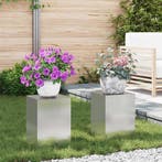vidaXL Plantenstand 2 pcs Zilver 24 x 24 x 35 cm Roestvrij, Verzenden, Nieuw
