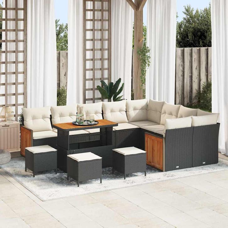 vidaXL Tuinbank Set 14 st 10-Aantal zitplaatsen Zwart en, Tuin en Terras, Tuinsets en Loungesets, Nieuw, Verzenden
