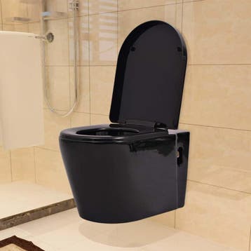 vidaXL Hangend toilet met verborgen stortbak keramiek zwart, Verzenden, Nieuw