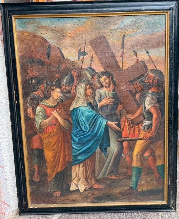 Duitse school (XVIII) - Jesus Kreuzigung, Antiquités & Art, Art | Peinture | Classique
