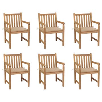 vidaXL Tuinstoelen 6 st met beige kussens massief teakhout, Verzenden