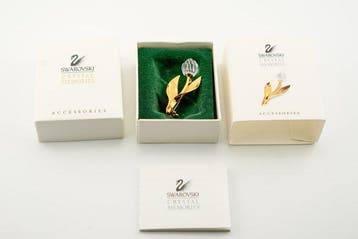Swarovski - Crystal, Plaqué or - Broche - Fleur