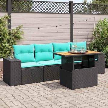 vidaXL 5-delige Loungeset met kussens poly rattan zwart, Verzenden, Loungeset