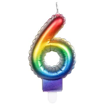 Regenboog Kaars 6 Jaar 8cm, Verzenden