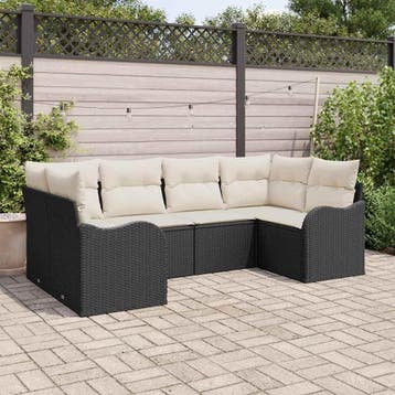 vidaXL Tuinbank Set 6 st Zwart en wit Poly rattan, Verzenden, Nieuw