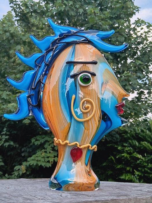 Beeld, woman face - 40 cm - handmade glas, Antiquités & Art, Art | Objets design