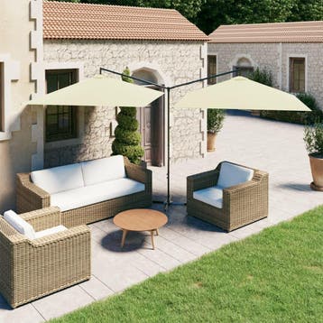 vidaXL Parasol dubbel met stalen paal 600x300 cm zandkleurig, Jardin & Terrasse, Parasols, Verzenden