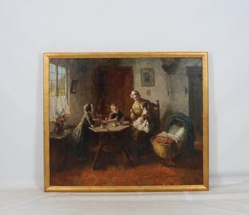 Bernard de Hoog (1866-1943) - Dutch Interior with mother and