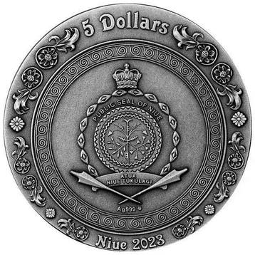 Niue. 5 Dollars 2023 Calypso - Greek Mythology 2 oz Antique