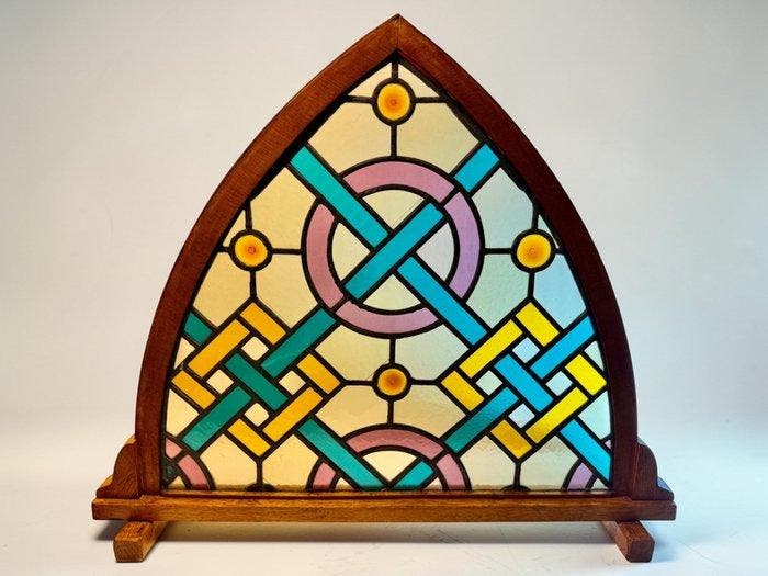 Jugendstil Glas-in-loodraam - 1910-1920 - 61x72cm / 4,3 kg, Antiquités & Art, Curiosités & Brocante