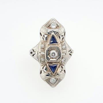 Ring Platina - 0.38ct. tw. Diamant (Natuurlijk) - Saffier -, Nieuw