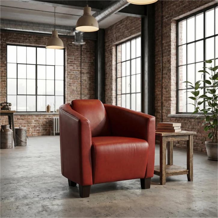 Leren fauteuil Press - Granada Rouge (rood) - Poten hout, Maison & Meubles, Fauteuils, Enlèvement ou Envoi