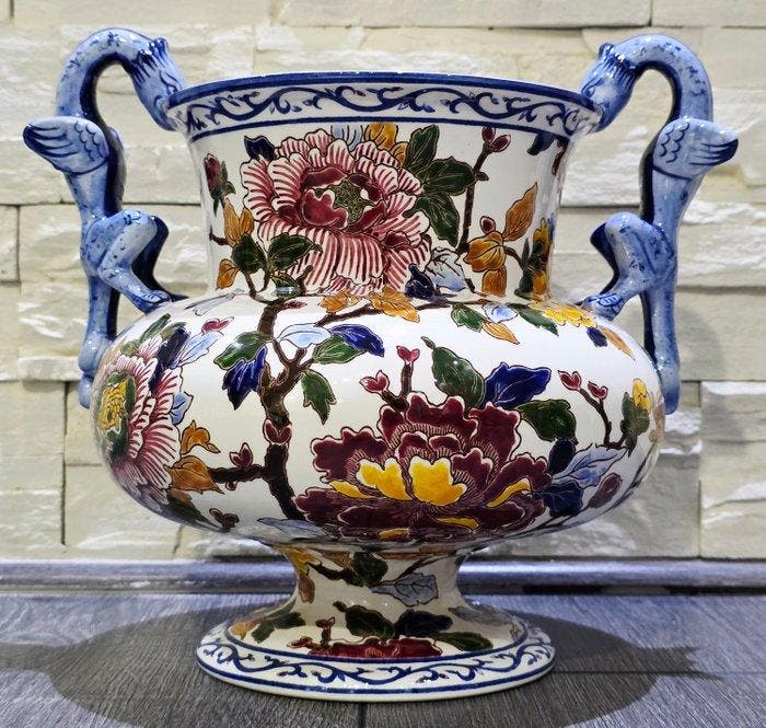 Gien France - M S - Vaas - Pioenen - Creamware - Gien vaas, Antiquités & Art, Antiquités | Verre & Cristal