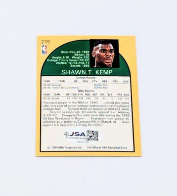 1989/90 NBA Hoops Shawn Kemp - Hand Signed Rookie Card - JSA, Nieuw