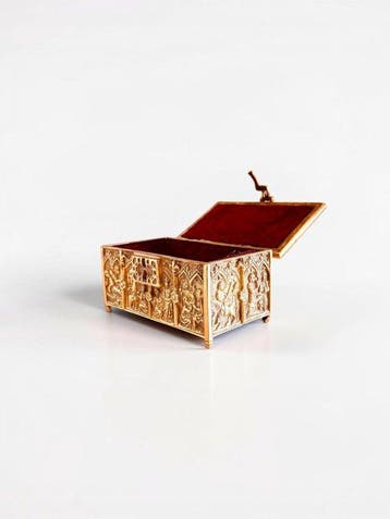 Neo-Gothic Gilt Brass Reliquary Casket - Medieval Revival -